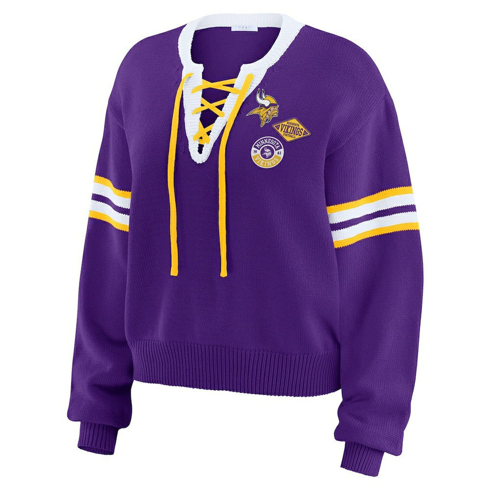 WEAR by Erin Andrews Women's Lace-Up Sweater - Minnesota Vikings