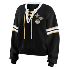 WEAR by Erin Andrews Women's Lace-Up Sweater - New Orleans Saints