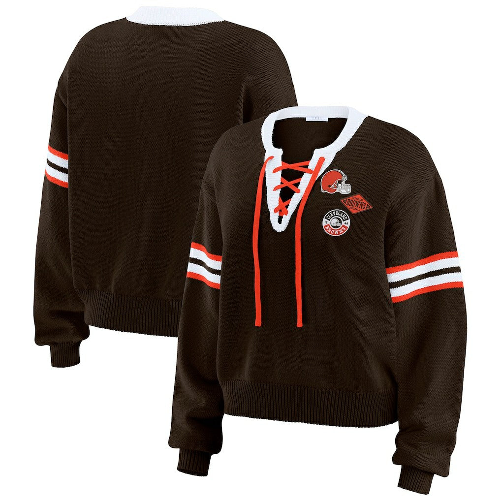 WEAR by Erin Andrews Women's Lace-Up Sweater - Cleveland Browns
