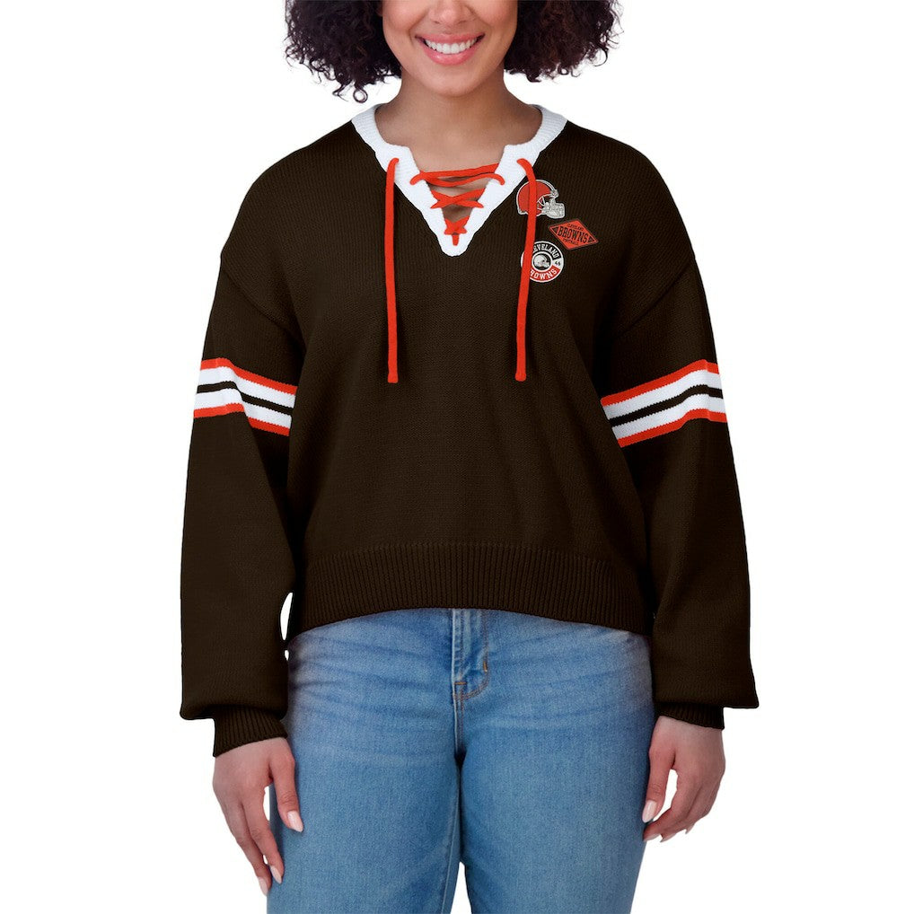 WEAR by Erin Andrews Women's Lace-Up Sweater - Cleveland Browns