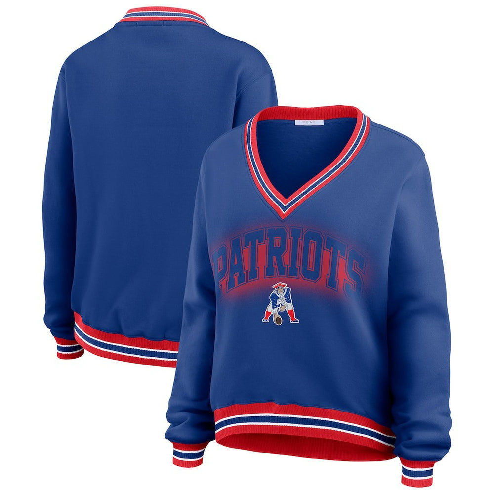 WEAR by Erin Andrews Women's Oversized Long Sleeve V-Neck Sweatshirt - New England Patriots Sweatshirts