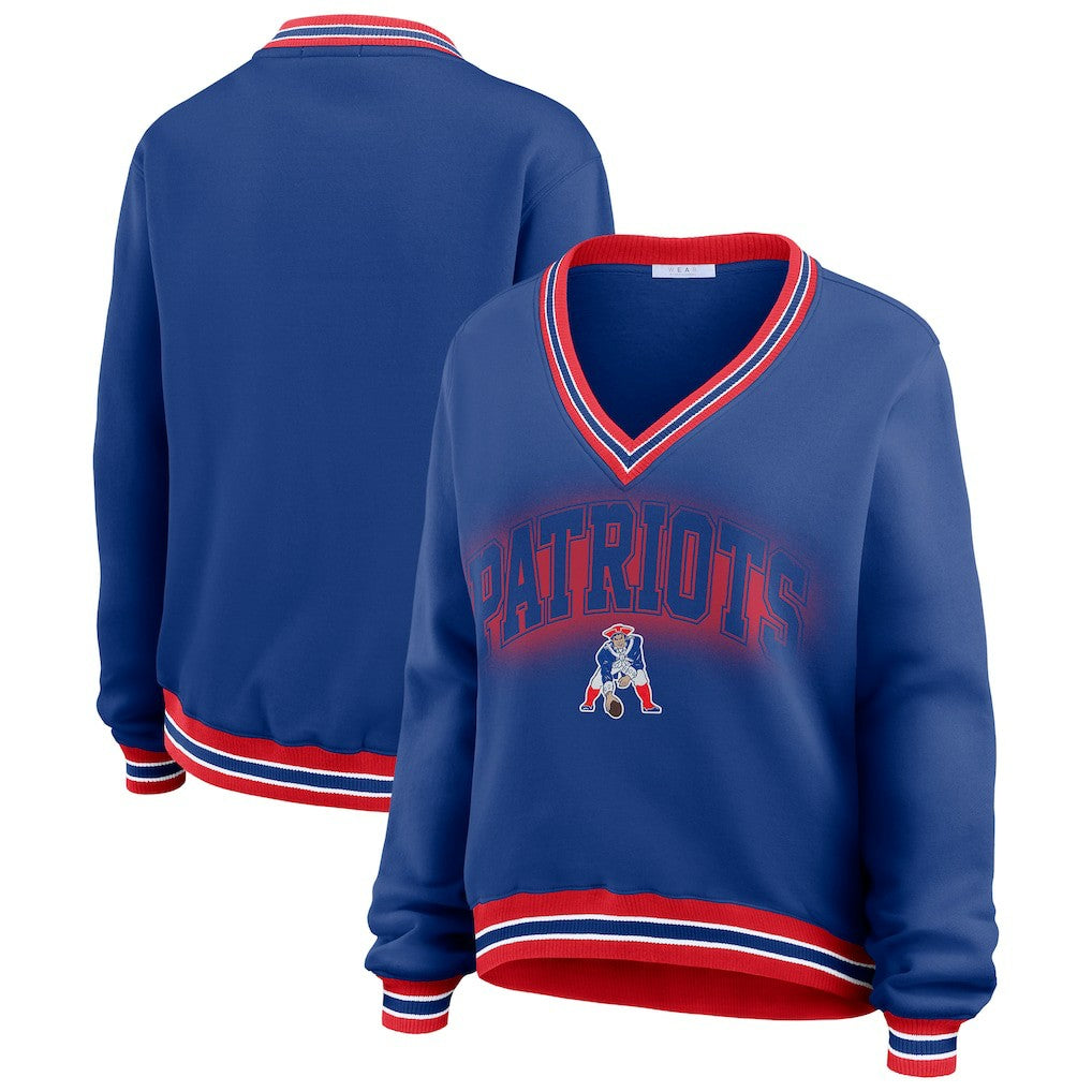 WEAR by Erin Andrews Women's Oversized Long Sleeve V-Neck Sweatshirt - New England Patriots Sweatshirts