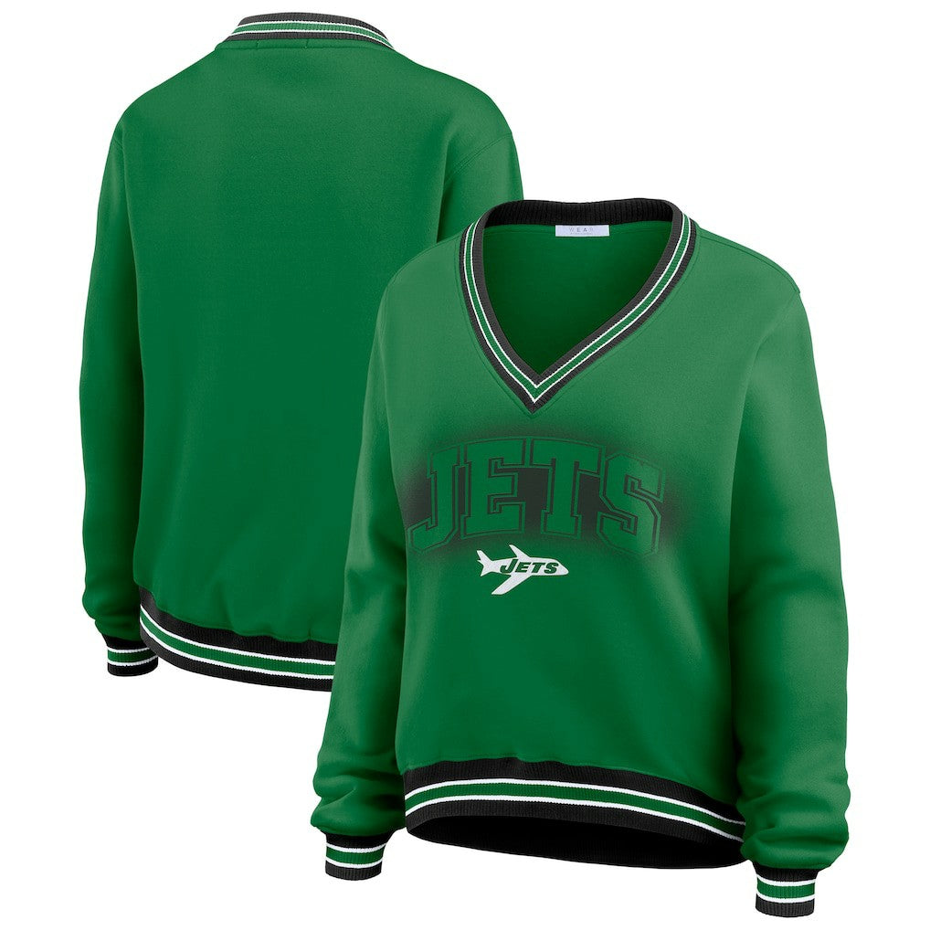 WEAR by Erin Andrews Women's Oversized Long Sleeve V-Neck Sweatshirt - New York Jets Sweatshirts