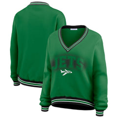 WEAR by Erin Andrews Women's Oversized Long Sleeve V-Neck Sweatshirt - New York Jets Sweatshirts