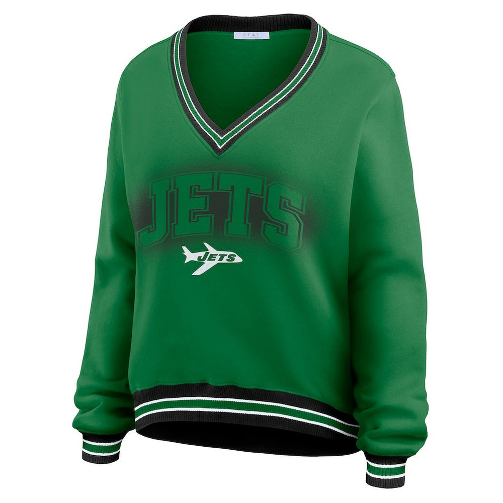 WEAR by Erin Andrews Women's Oversized Long Sleeve V-Neck Sweatshirt - New York Jets Sweatshirts