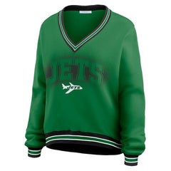 WEAR by Erin Andrews Women's Oversized Long Sleeve V-Neck Sweatshirt - New York Jets Sweatshirts