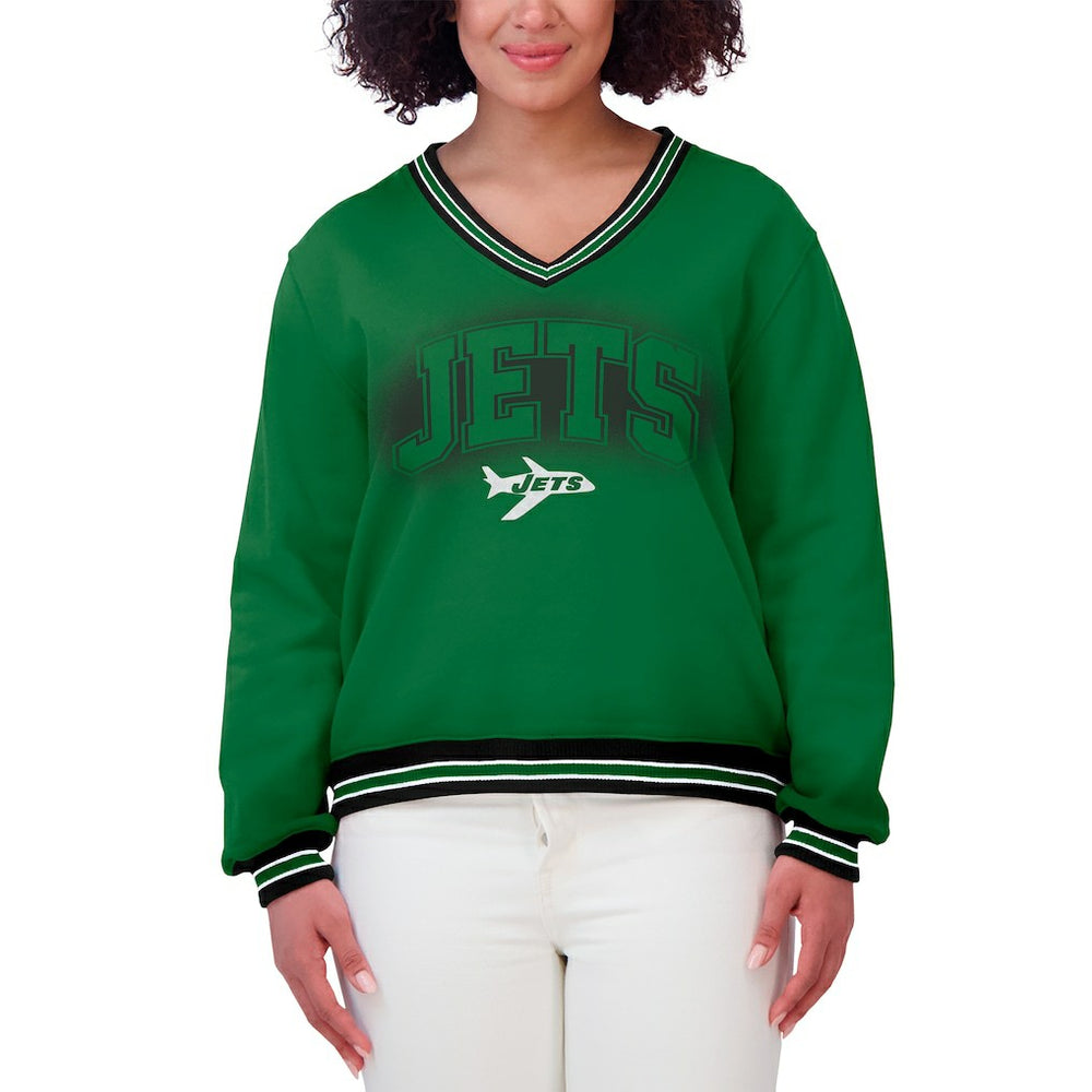 WEAR by Erin Andrews Women's Oversized Long Sleeve V-Neck Sweatshirt - New York Jets Sweatshirts