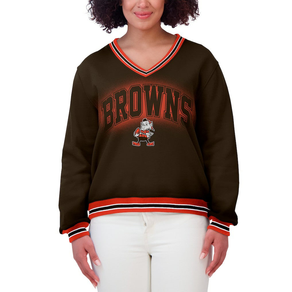 WEAR by Erin Andrews Women's Oversized Long Sleeve V-Neck Sweatshirt - Cleveland Browns Sweatshirts