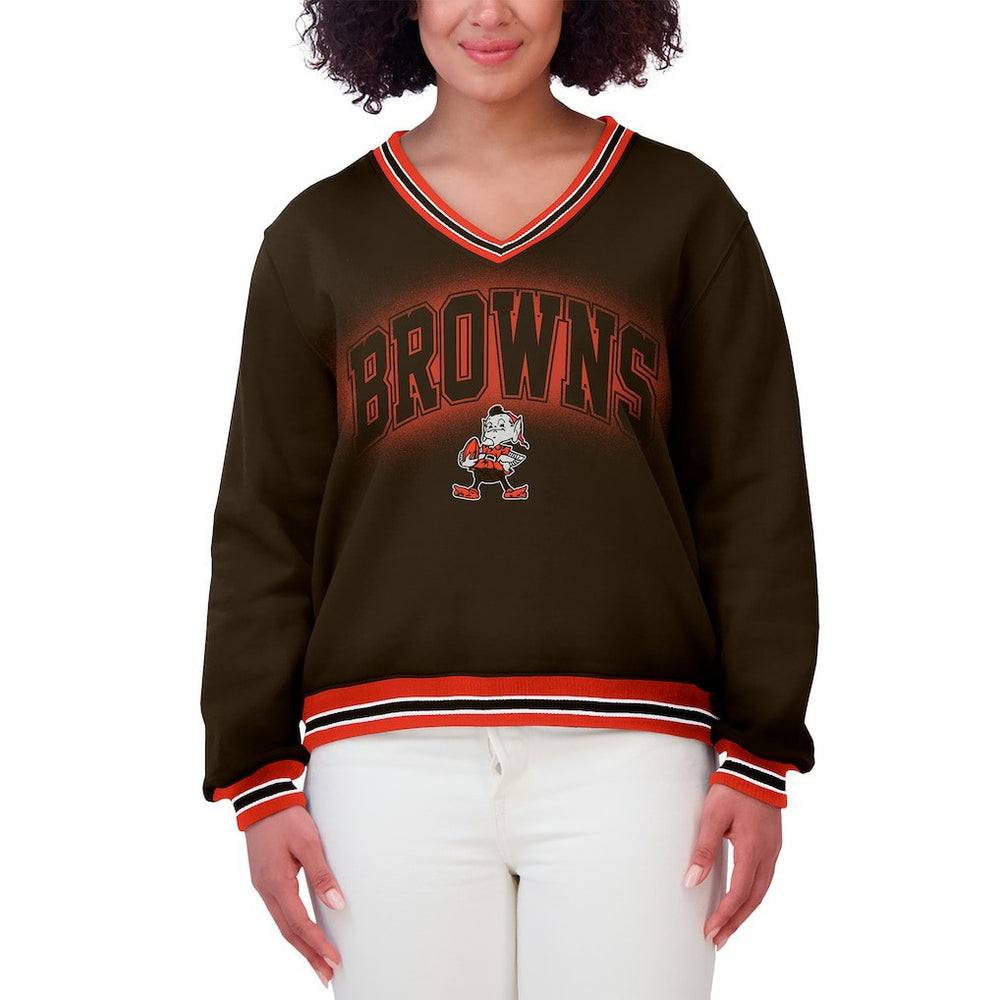WEAR by Erin Andrews Women's Oversized Long Sleeve V-Neck Sweatshirt - Cleveland Browns Sweatshirts