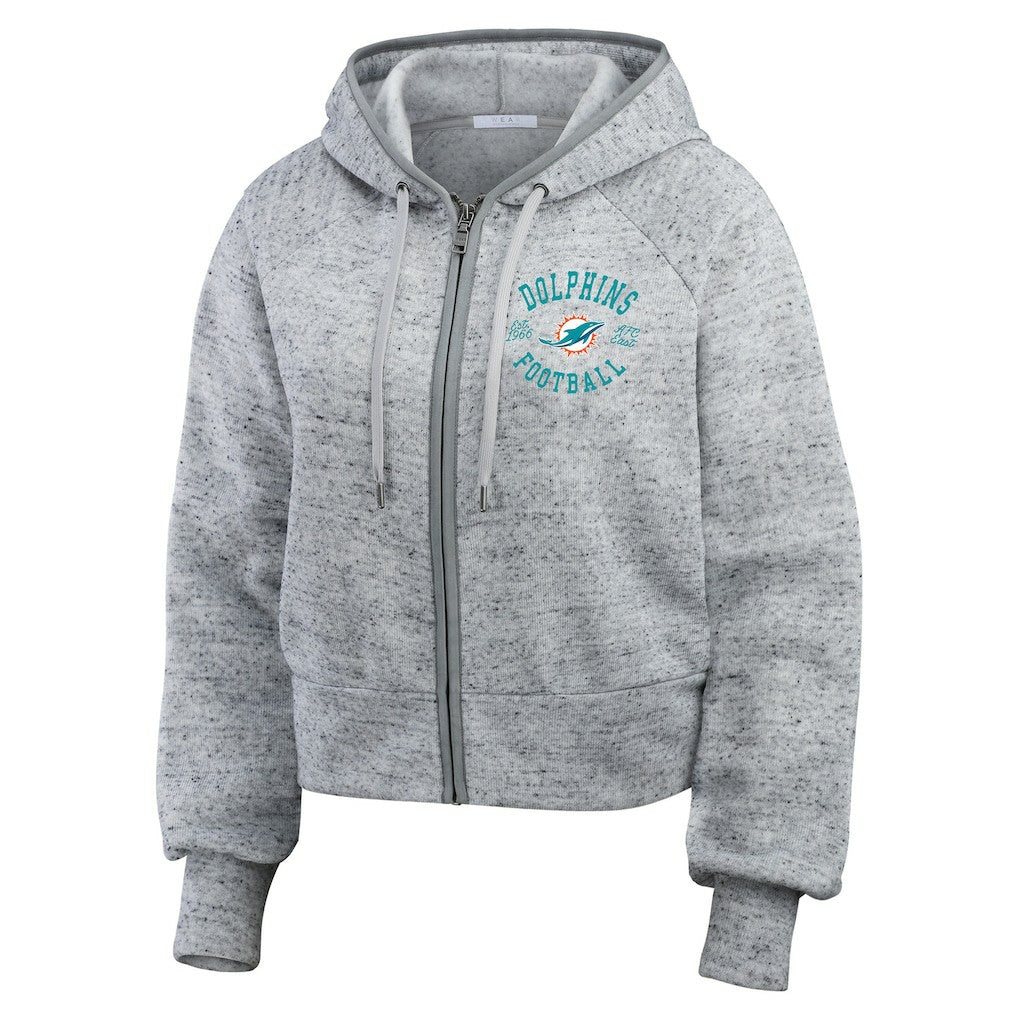 WEAR by Erin Andrews Women's Speckled Fleece Cropped Full-Zip Hoodie - Miami Dolphins Hoodies