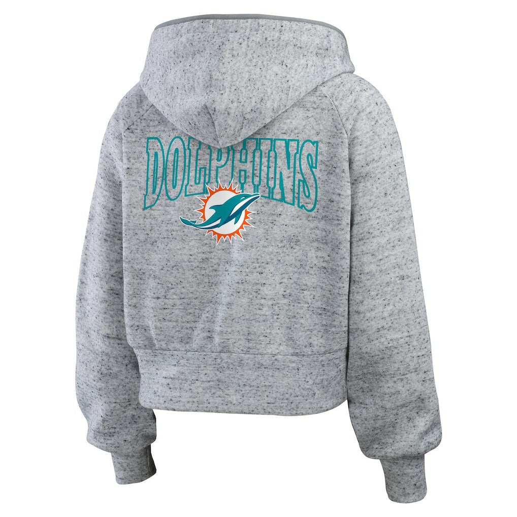 WEAR by Erin Andrews Women's Speckled Fleece Cropped Full-Zip Hoodie - Miami Dolphins Hoodies