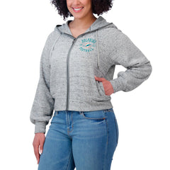 WEAR by Erin Andrews Women's Speckled Fleece Cropped Full-Zip Hoodie - Miami Dolphins Hoodies