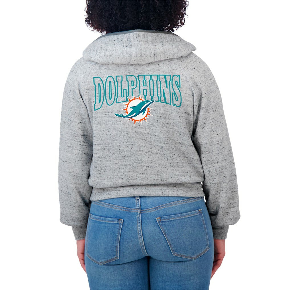 WEAR by Erin Andrews Women's Speckled Fleece Cropped Full-Zip Hoodie - Miami Dolphins Hoodies
