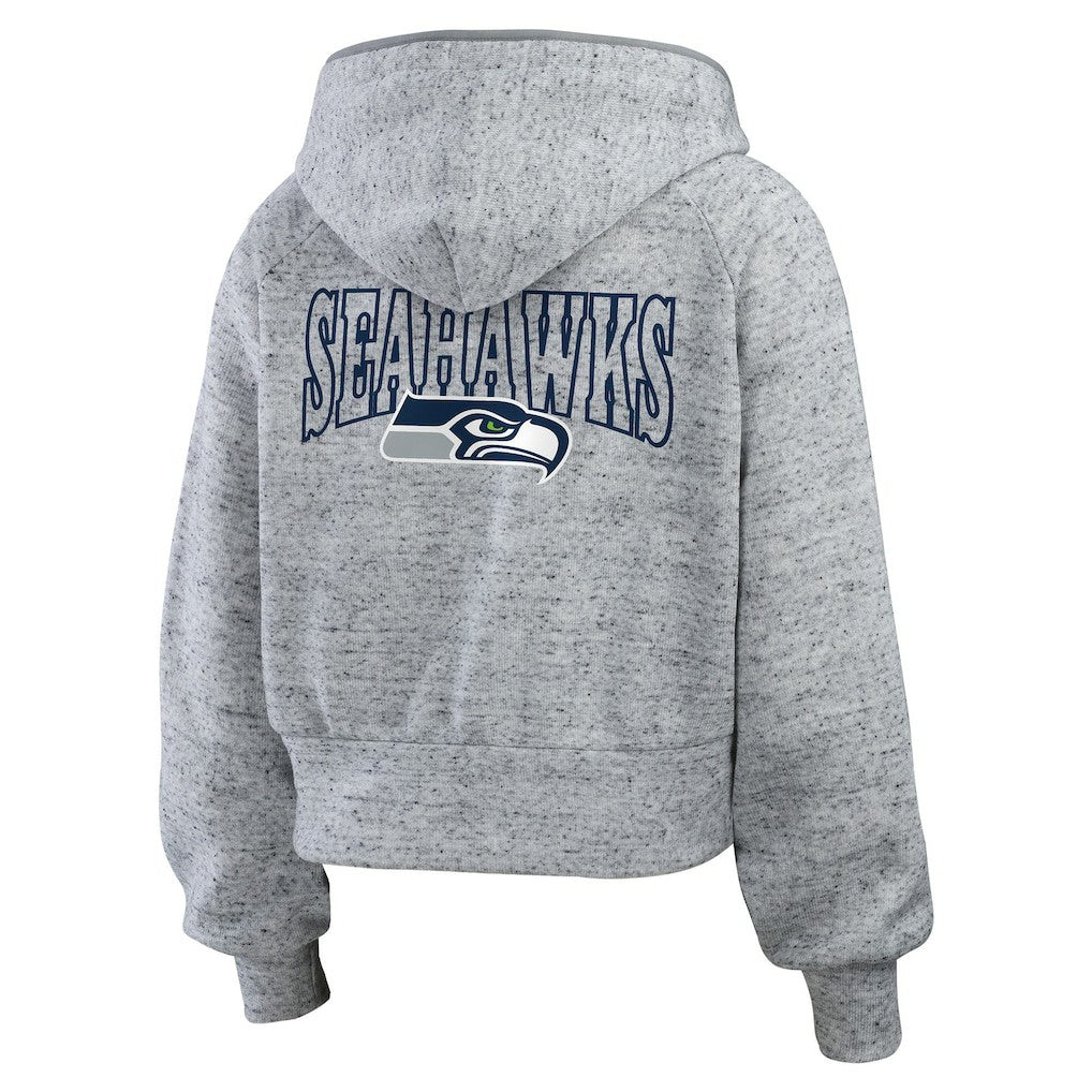 WEAR by Erin Andrews Women's Speckled Fleece Cropped Full-Zip Hoodie - Seattle Seahawks Hoodies