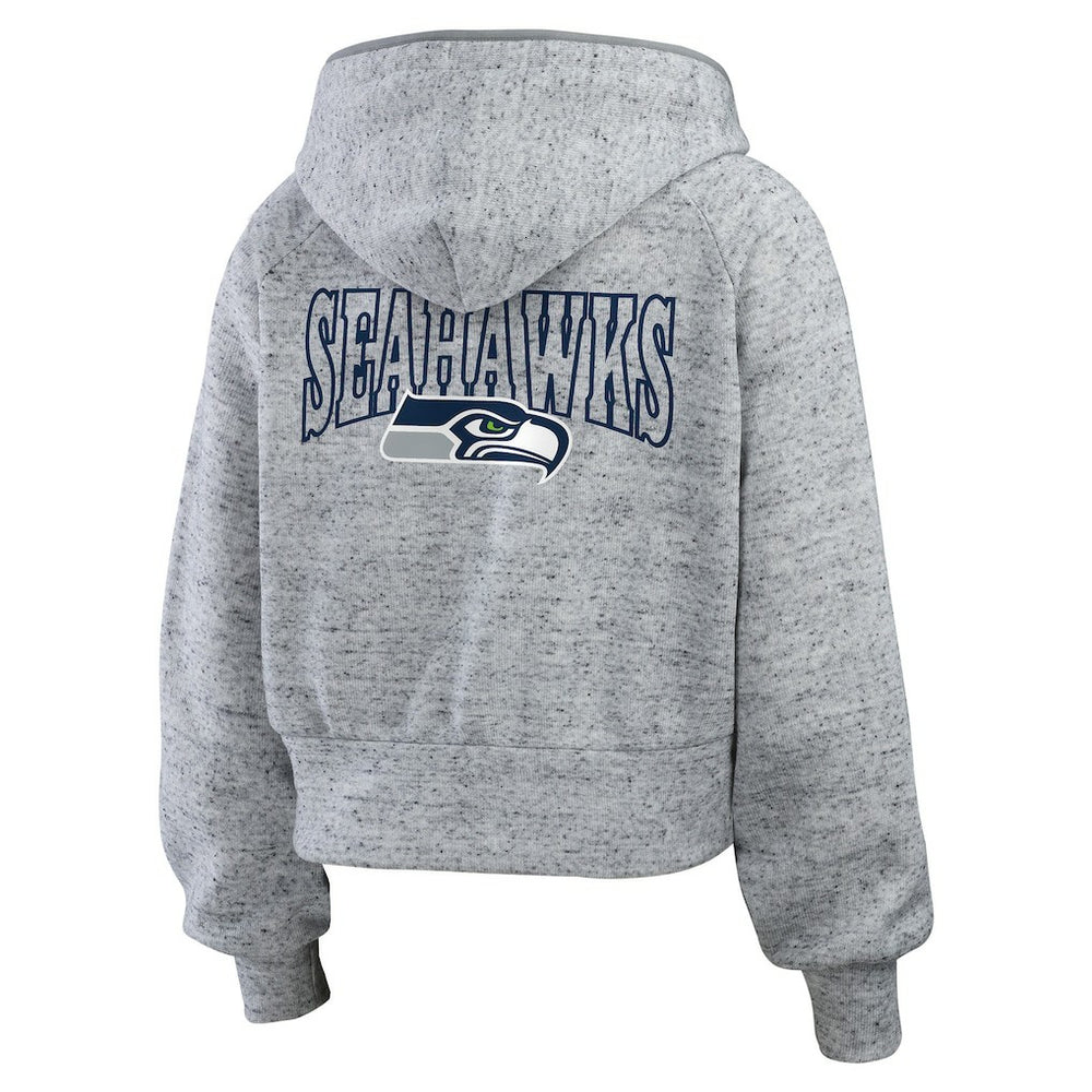 WEAR by Erin Andrews Women's Speckled Fleece Cropped Full-Zip Hoodie - Seattle Seahawks Hoodies