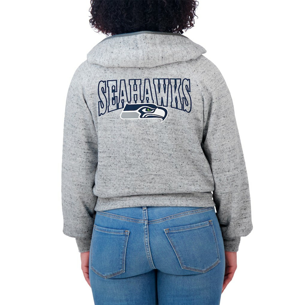 WEAR by Erin Andrews Women's Speckled Fleece Cropped Full-Zip Hoodie - Seattle Seahawks Hoodies