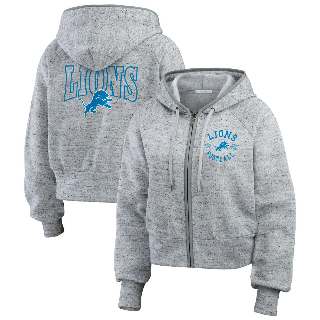 WEAR by Erin Andrews Women's Speckled Fleece Cropped Full-Zip Hoodie - Detroit Lions Hoodies