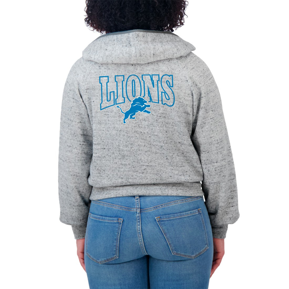WEAR by Erin Andrews Women's Speckled Fleece Cropped Full-Zip Hoodie - Detroit Lions Hoodies