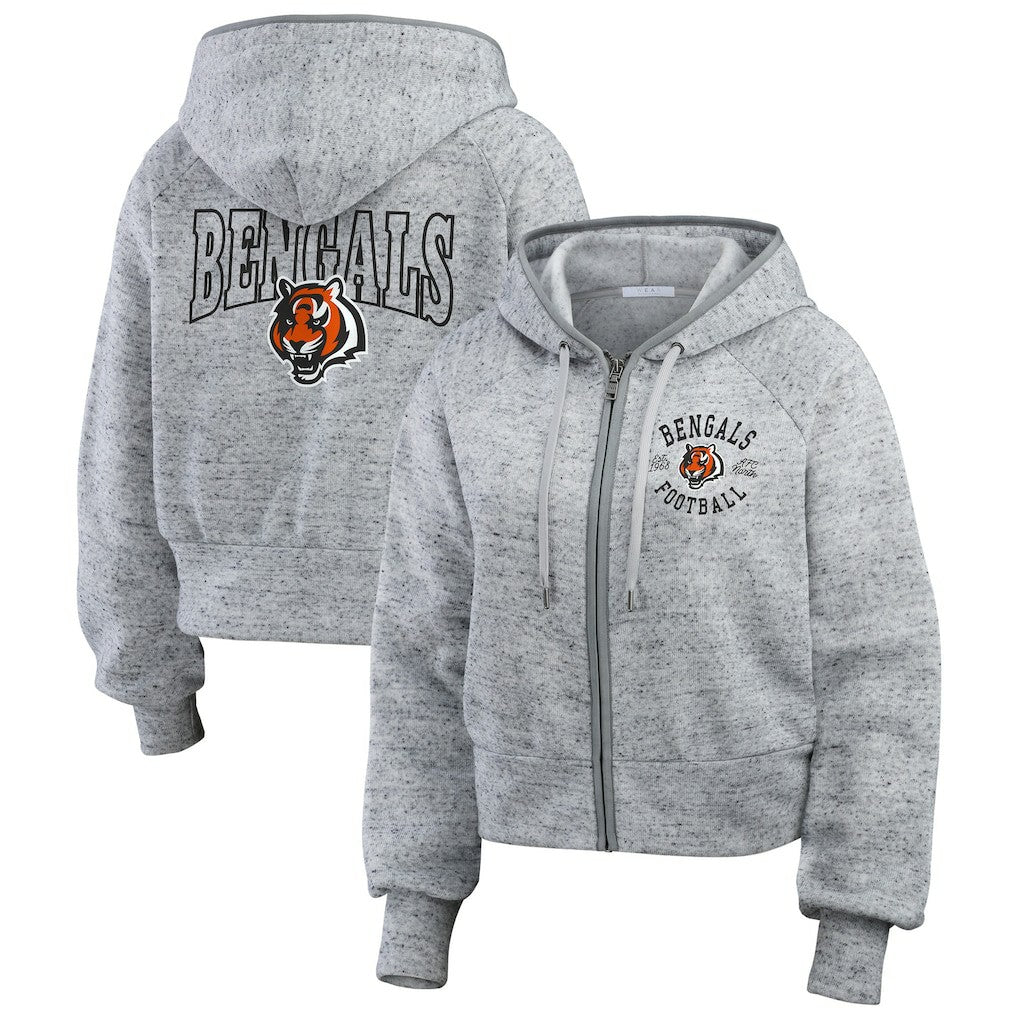 WEAR by Erin Andrews Women's Speckled Fleece Cropped Full-Zip Hoodie - Cincinnati Bengals Hoodies