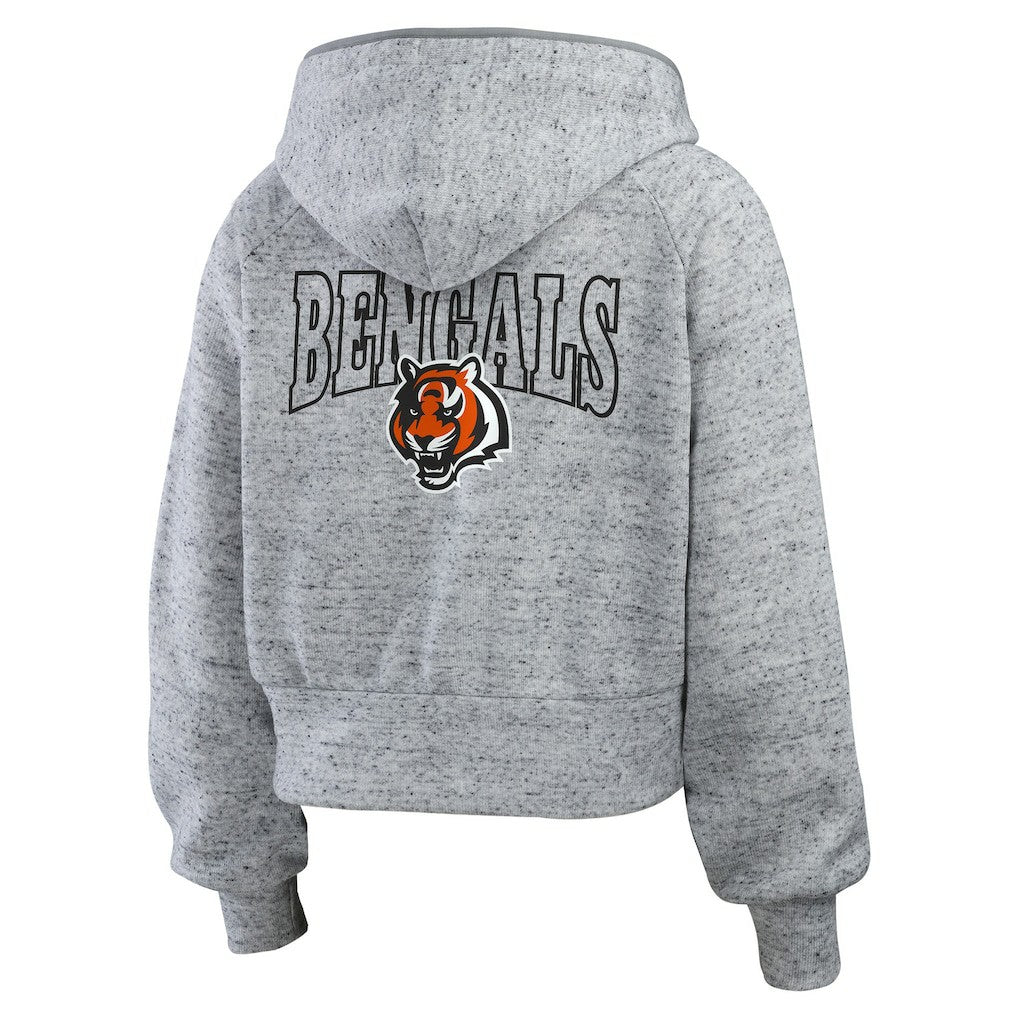WEAR by Erin Andrews Women's Speckled Fleece Cropped Full-Zip Hoodie - Cincinnati Bengals Hoodies