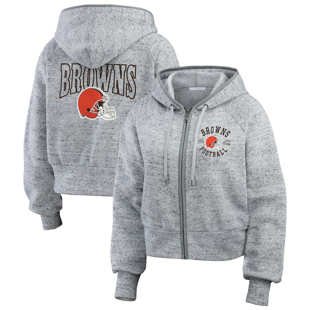 WEAR by Erin Andrews Women's Speckled Fleece Cropped Full-Zip Hoodie - Cleveland Browns Hoodies