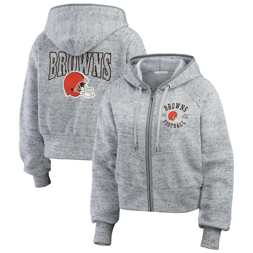WEAR by Erin Andrews Women's Speckled Fleece Cropped Full-Zip Hoodie - Cleveland Browns Hoodies