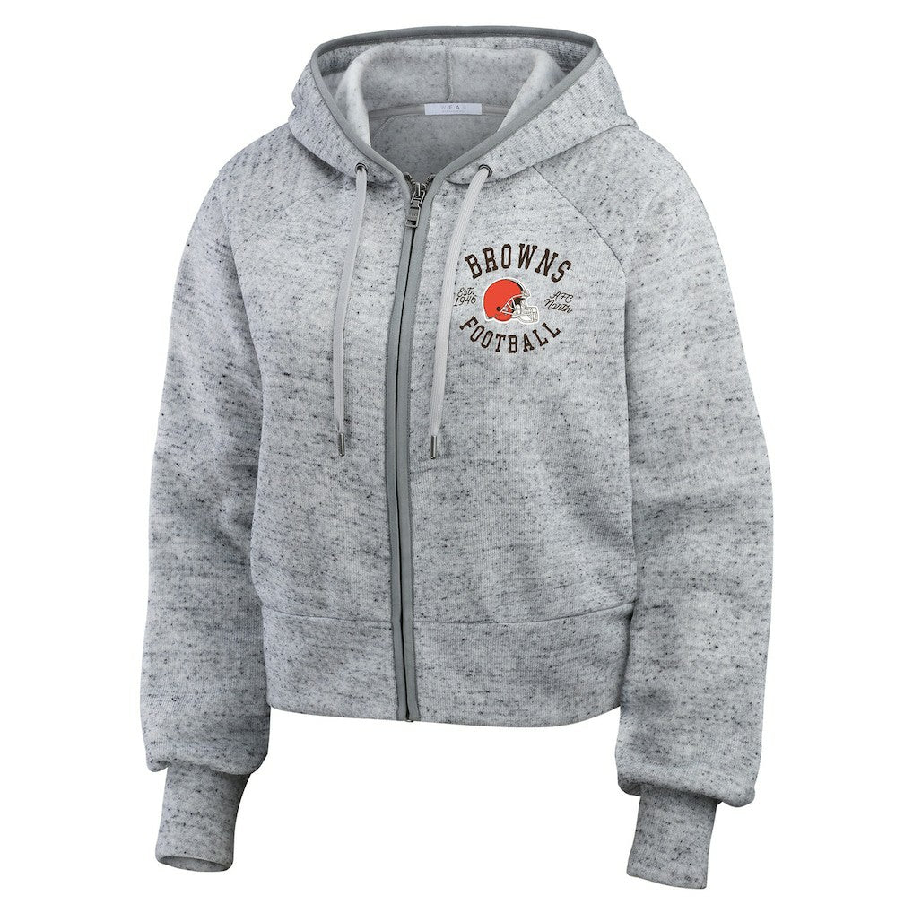 WEAR by Erin Andrews Women's Speckled Fleece Cropped Full-Zip Hoodie - Cleveland Browns Hoodies