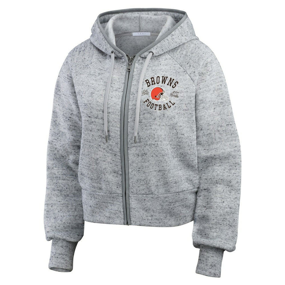 WEAR by Erin Andrews Women's Speckled Fleece Cropped Full-Zip Hoodie - Cleveland Browns Hoodies