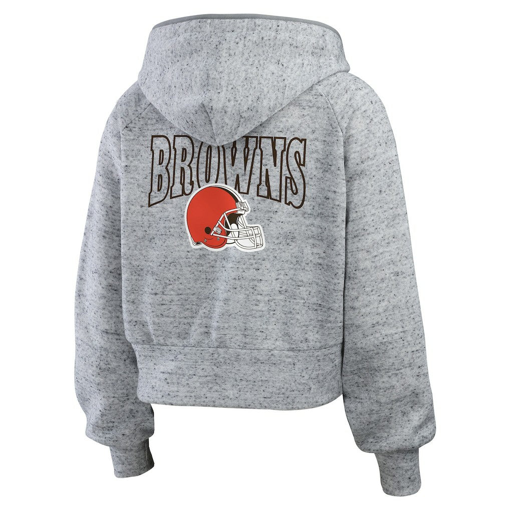 WEAR by Erin Andrews Women's Speckled Fleece Cropped Full-Zip Hoodie - Cleveland Browns Hoodies