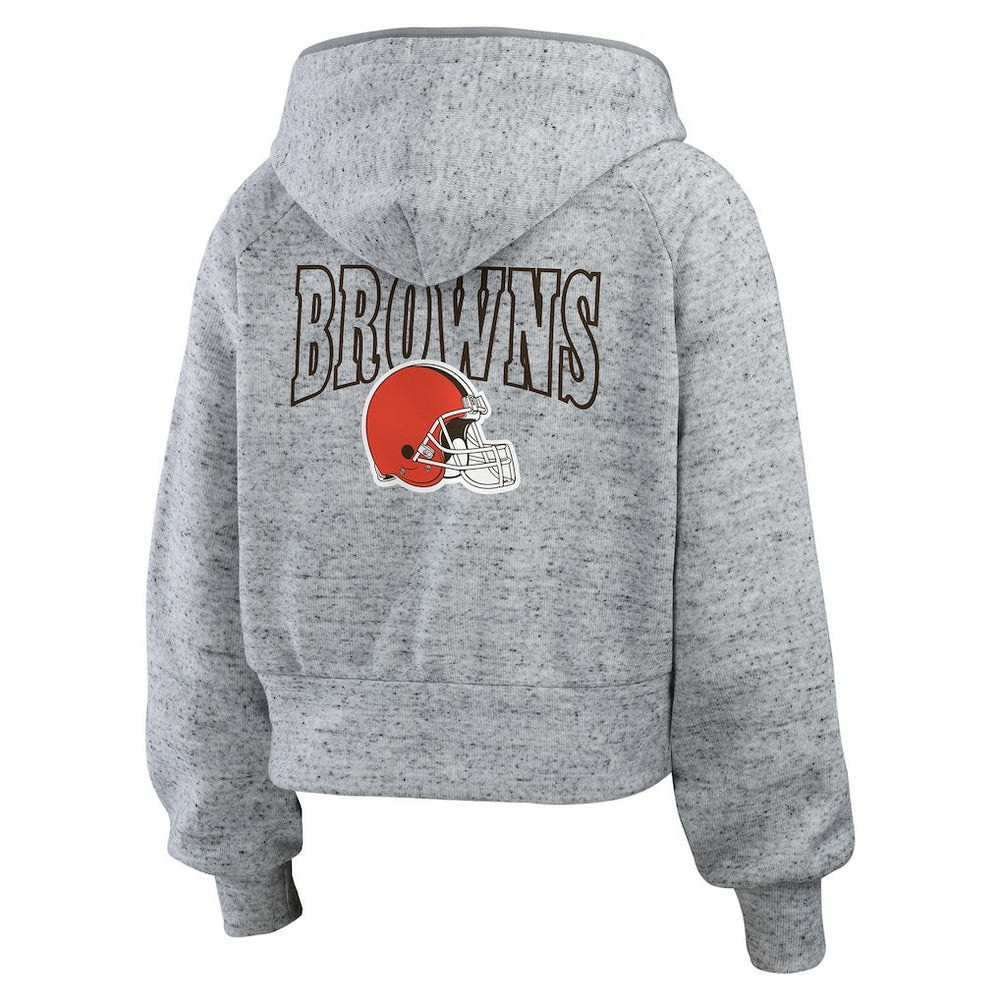 WEAR by Erin Andrews Women's Speckled Fleece Cropped Full-Zip Hoodie - Cleveland Browns Hoodies