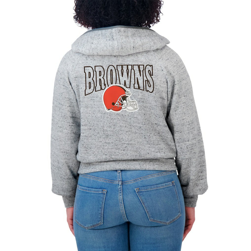 WEAR by Erin Andrews Women's Speckled Fleece Cropped Full-Zip Hoodie - Cleveland Browns Hoodies