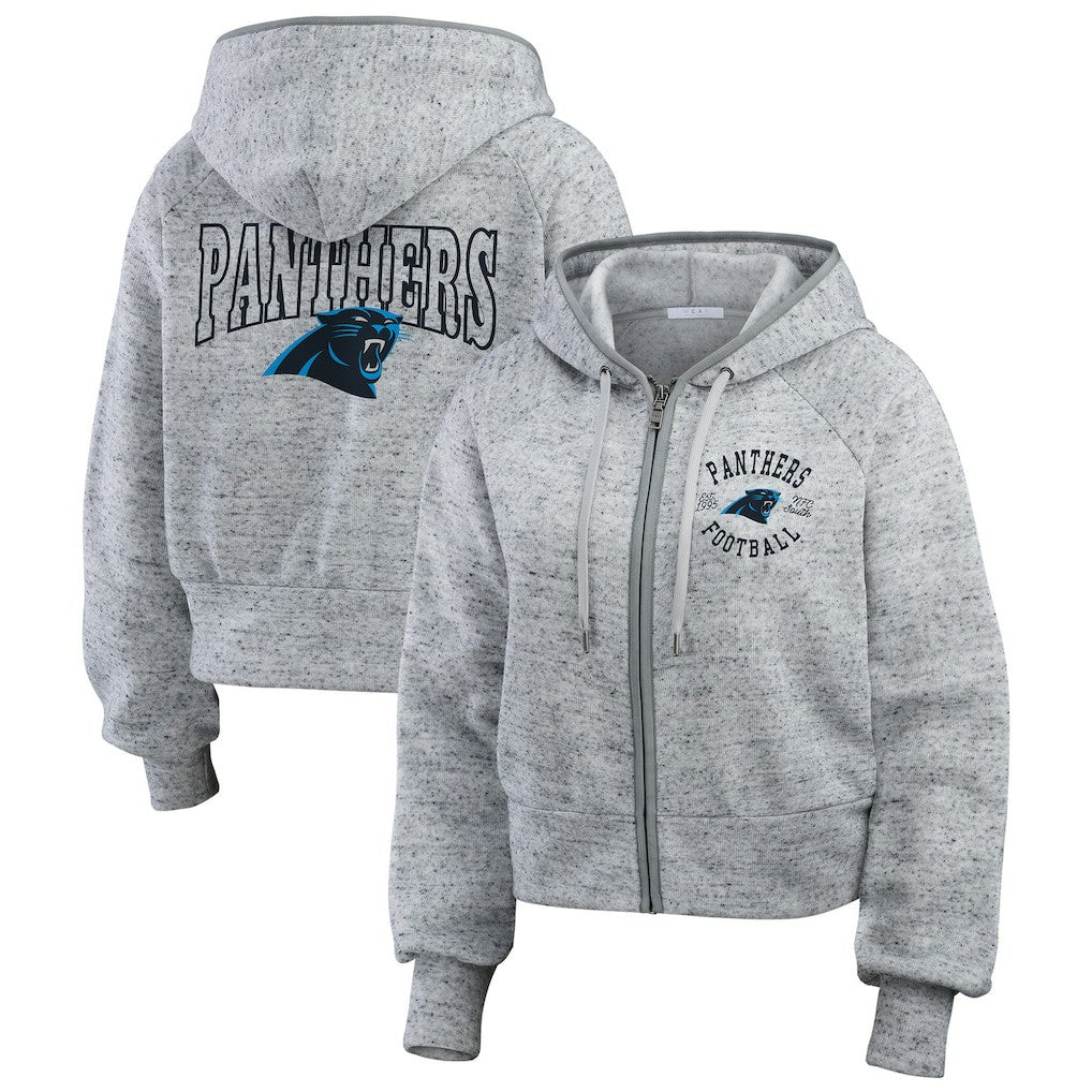 WEAR by Erin Andrews Women's Speckled Fleece Cropped Full-Zip Hoodie - Carolina Panthers Hoodies