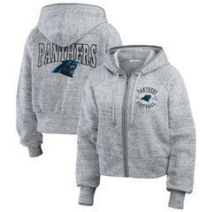 WEAR by Erin Andrews Women's Speckled Fleece Cropped Full-Zip Hoodie - Carolina Panthers Hoodies