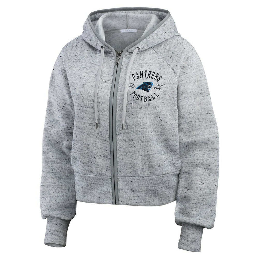 WEAR by Erin Andrews Women's Speckled Fleece Cropped Full-Zip Hoodie - Carolina Panthers Hoodies