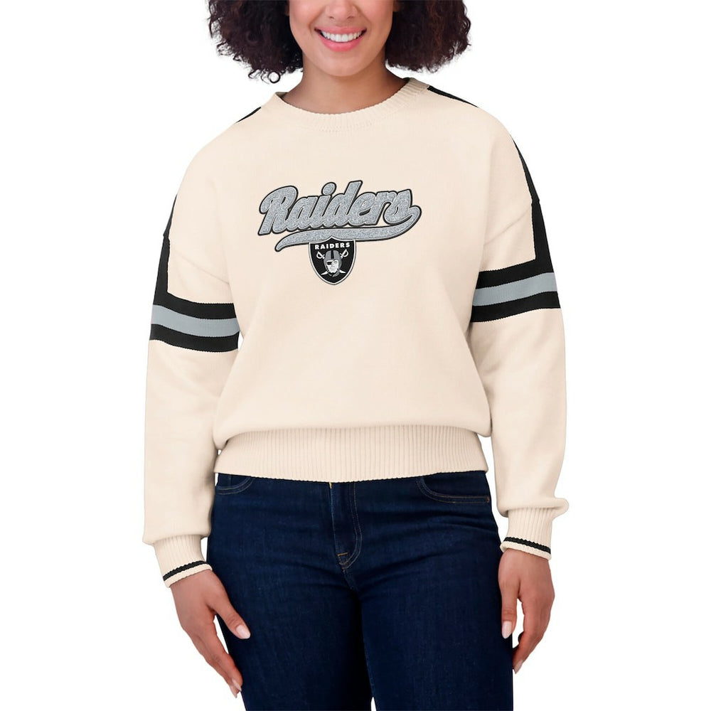 WEAR by Erin Andrews Women's Stripe Pullover Sweater - Las Vegas Raiders Pullover