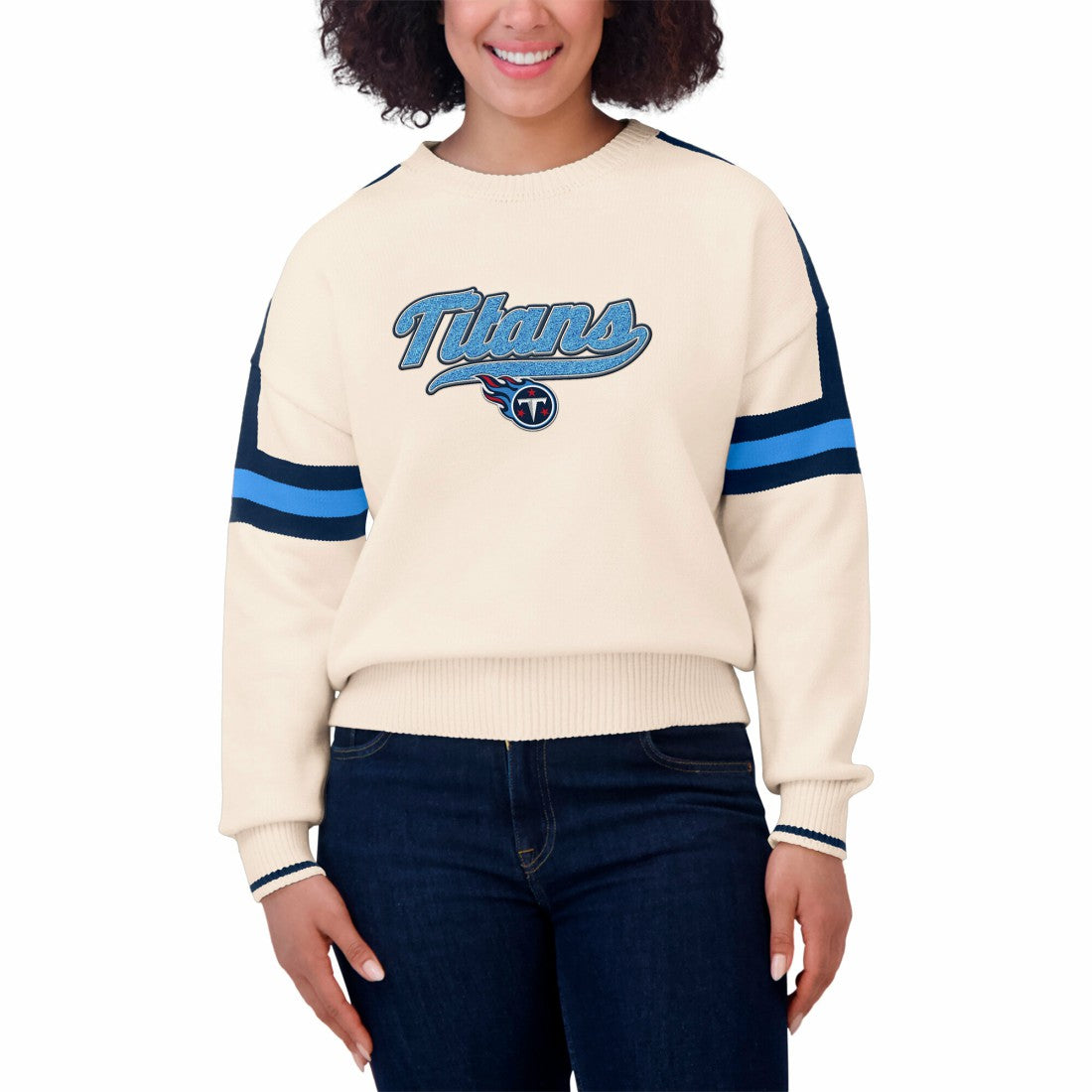 WEAR by Erin Andrews Women's Stripe Pullover Sweater - Tennessee Titans Pullover
