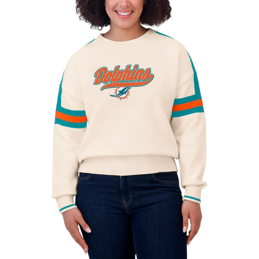 WEAR by Erin Andrews Women's Stripe Pullover Sweater - Miami Dolphins Pullover