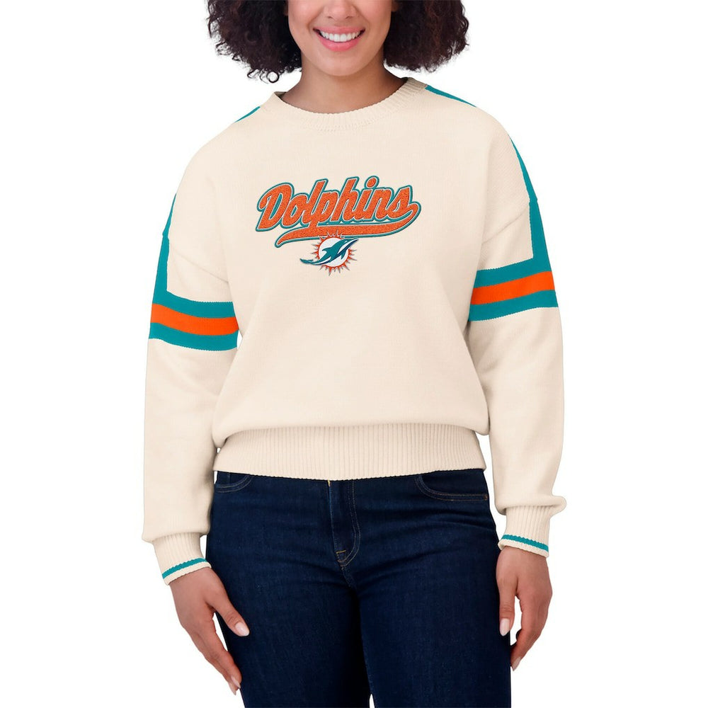 WEAR by Erin Andrews Women's Stripe Pullover Sweater - Miami Dolphins Pullover