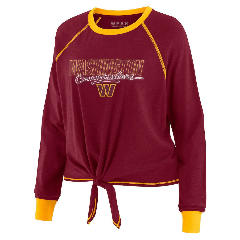 WEAR by Erin Andrews Women's Tie-Front Long Sleeve T-Shirt - Washington Commanders T-shirts