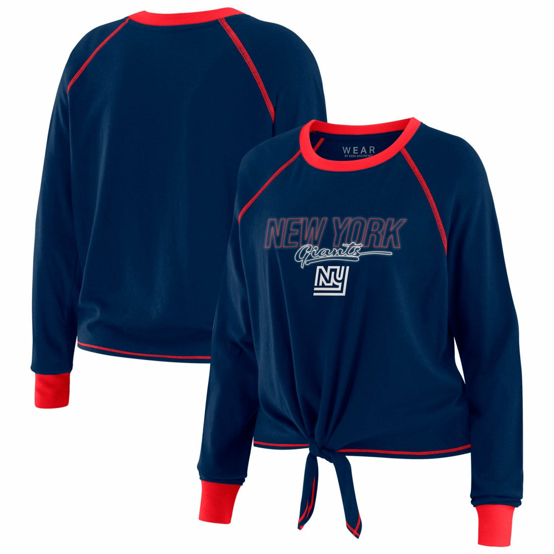 WEAR by Erin Andrews Women's Tie-Front Long Sleeve T-Shirt - New York Giants T-shirts