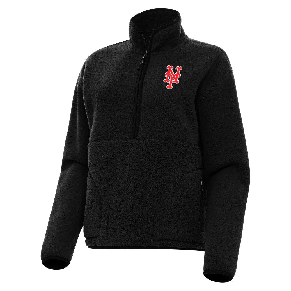 Black New York Mets Antigua Women's Figure Half-Zip Sweatshirt