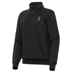 Black Seattle Mariners Antigua Women's Victory Quarter-Zip Sweatshirt