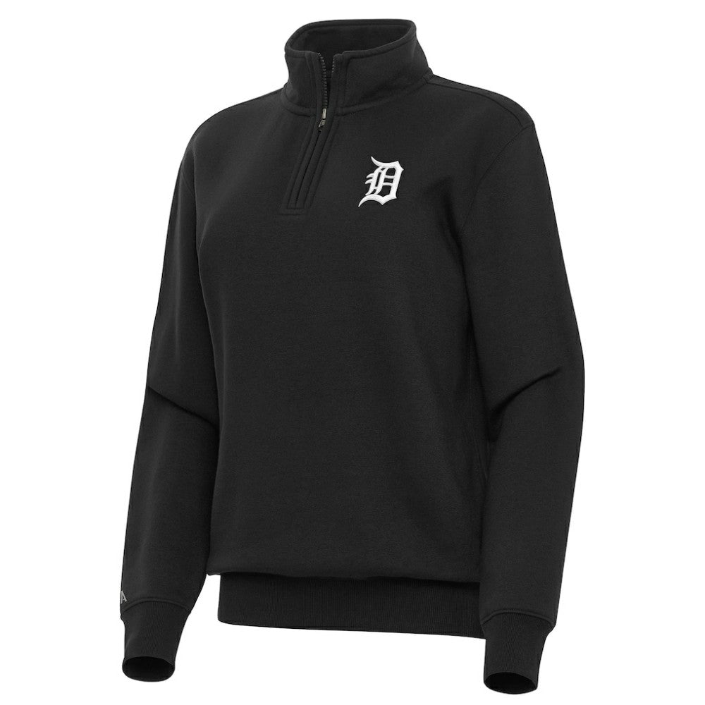 Black Detroit Tigers Antigua Women's Victory Quarter-Zip Sweatshirt