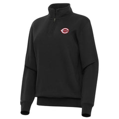 Black Cincinnati Reds Antigua Women's Victory Quarter-Zip Sweatshirt