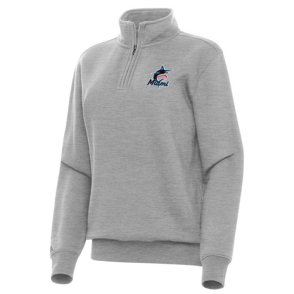 Heather Gray Miami Marlins Antigua Women's Victory Quarter-Zip Sweatshirt