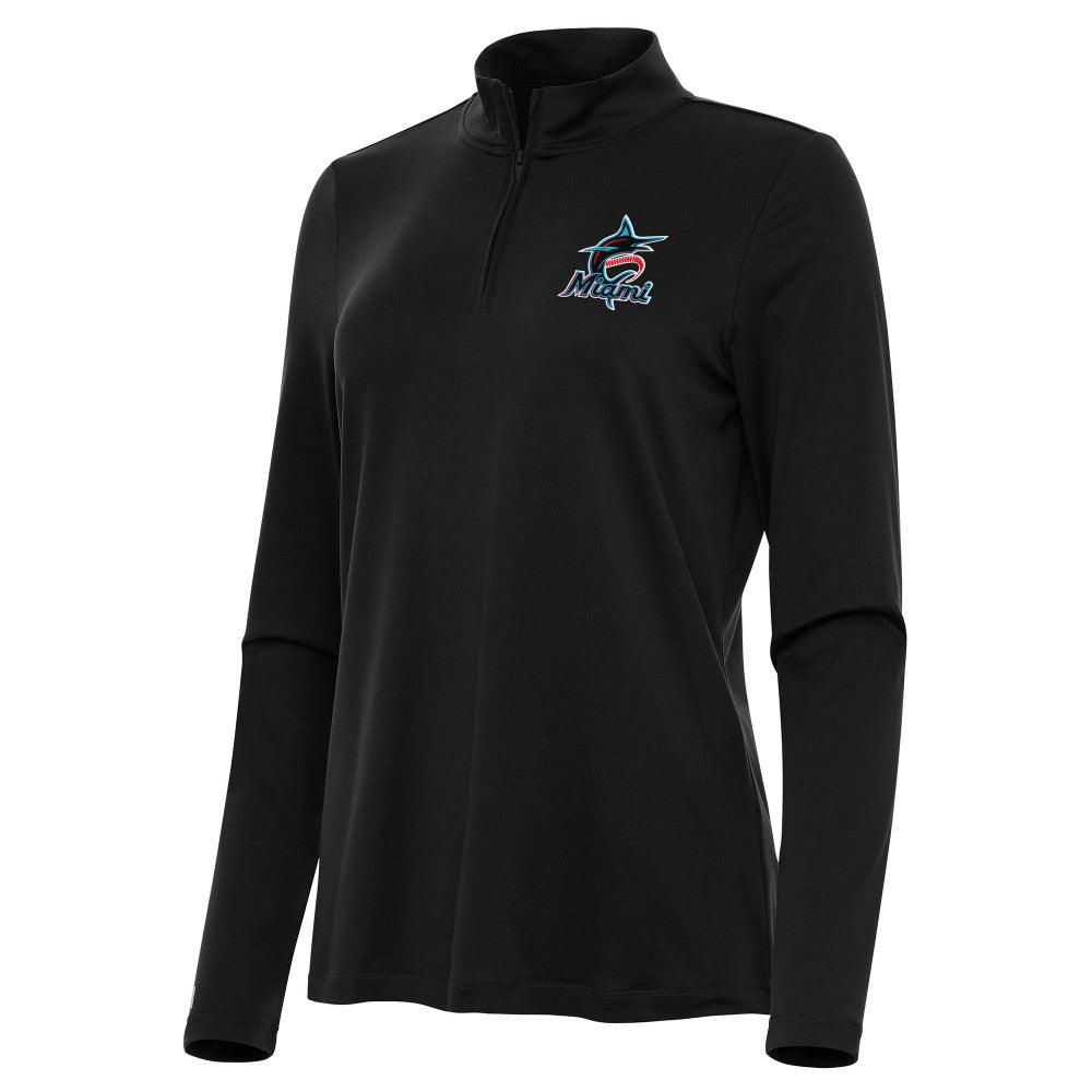 Black Miami Marlins Antigua Women's Reprocess Quarter-Zip Top - Black