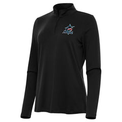Black Miami Marlins Antigua Women's Reprocess Quarter-Zip Top - Black