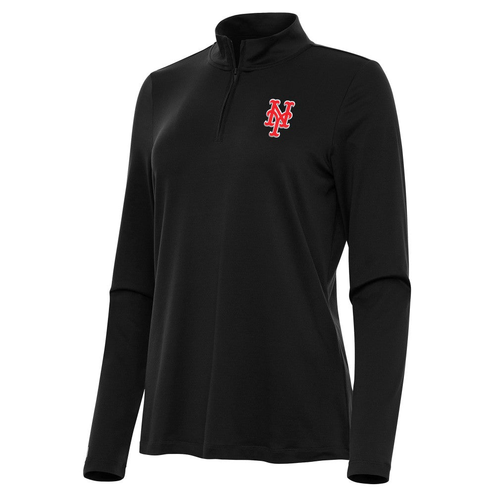 Black New York Mets Antigua Women's Reprocess Quarter-Zip Top - Black