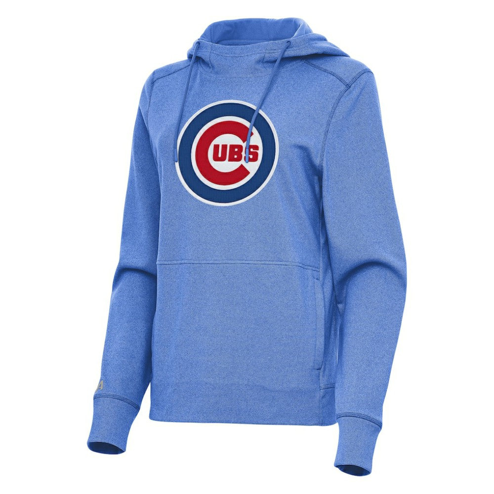 Heather Light Blue Chicago Cubs Antigua Women's Justice Pullover Hoodie