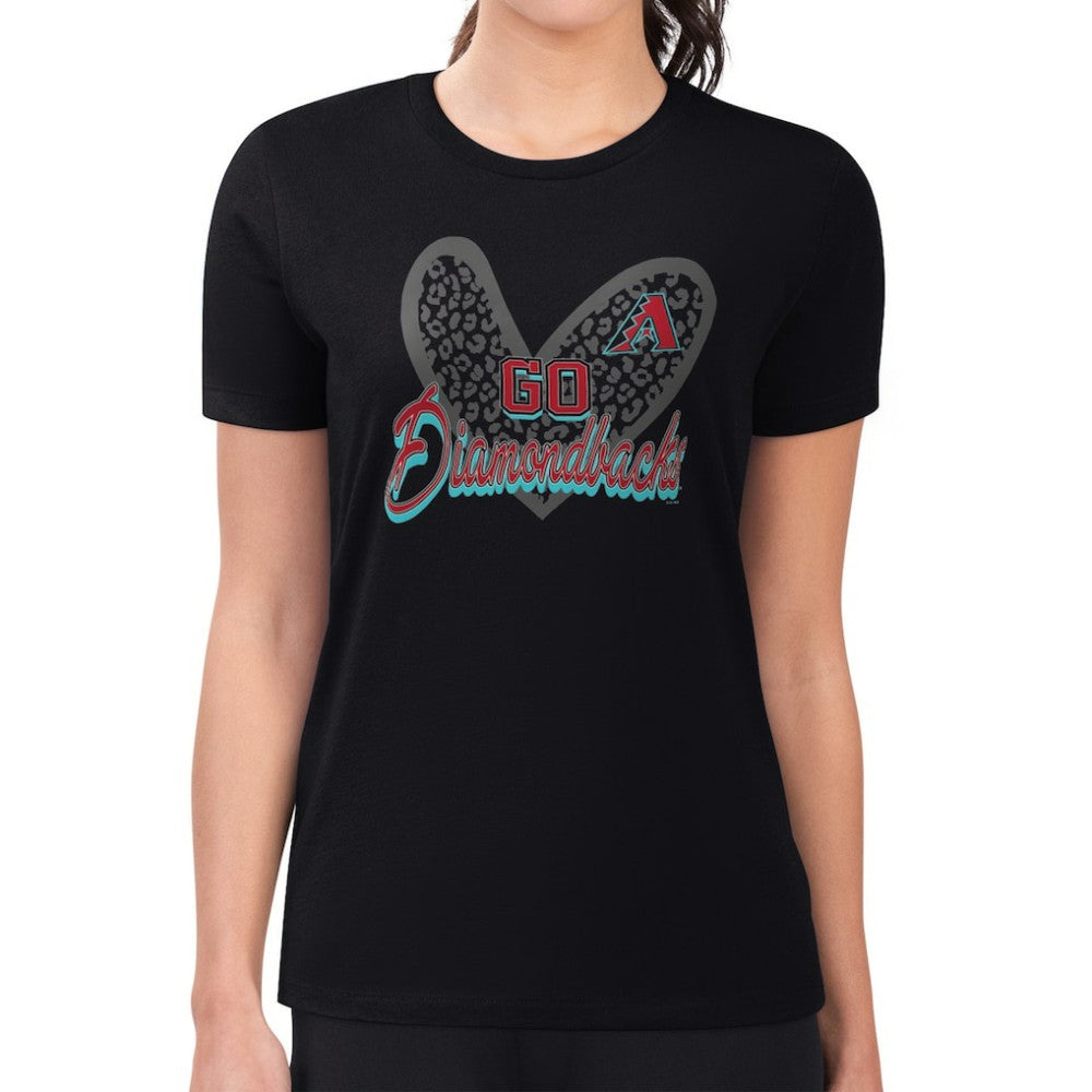 Black Arizona Diamondbacks G-III 4Her by Carl Banks Women's Super-Slim Fit Lightweight Leopard Heart T-Shirt